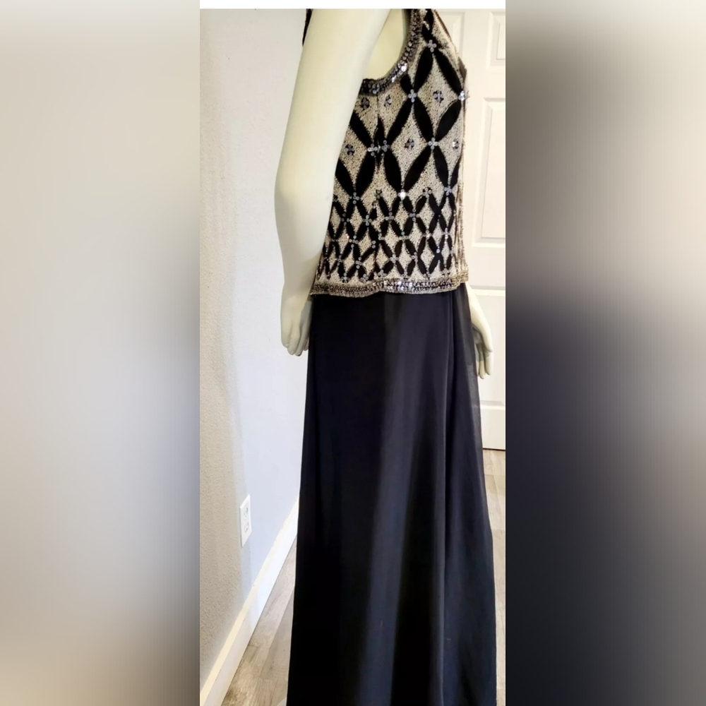 Vintage 100%PureSilk Mark & John by Gopal Dress M Sequins Beaded Long Maxi Gown - Picture 5 of 15